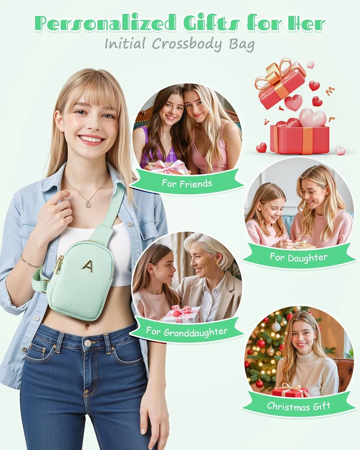 Personalized Birthday Gift for Teen Girls, Sling Purse with Initial Letter, Lightweight Small Crossbody Bags, Tween Girls Trendy Stuff, Waterproof Cell Phone Purse with Adjustable Strap