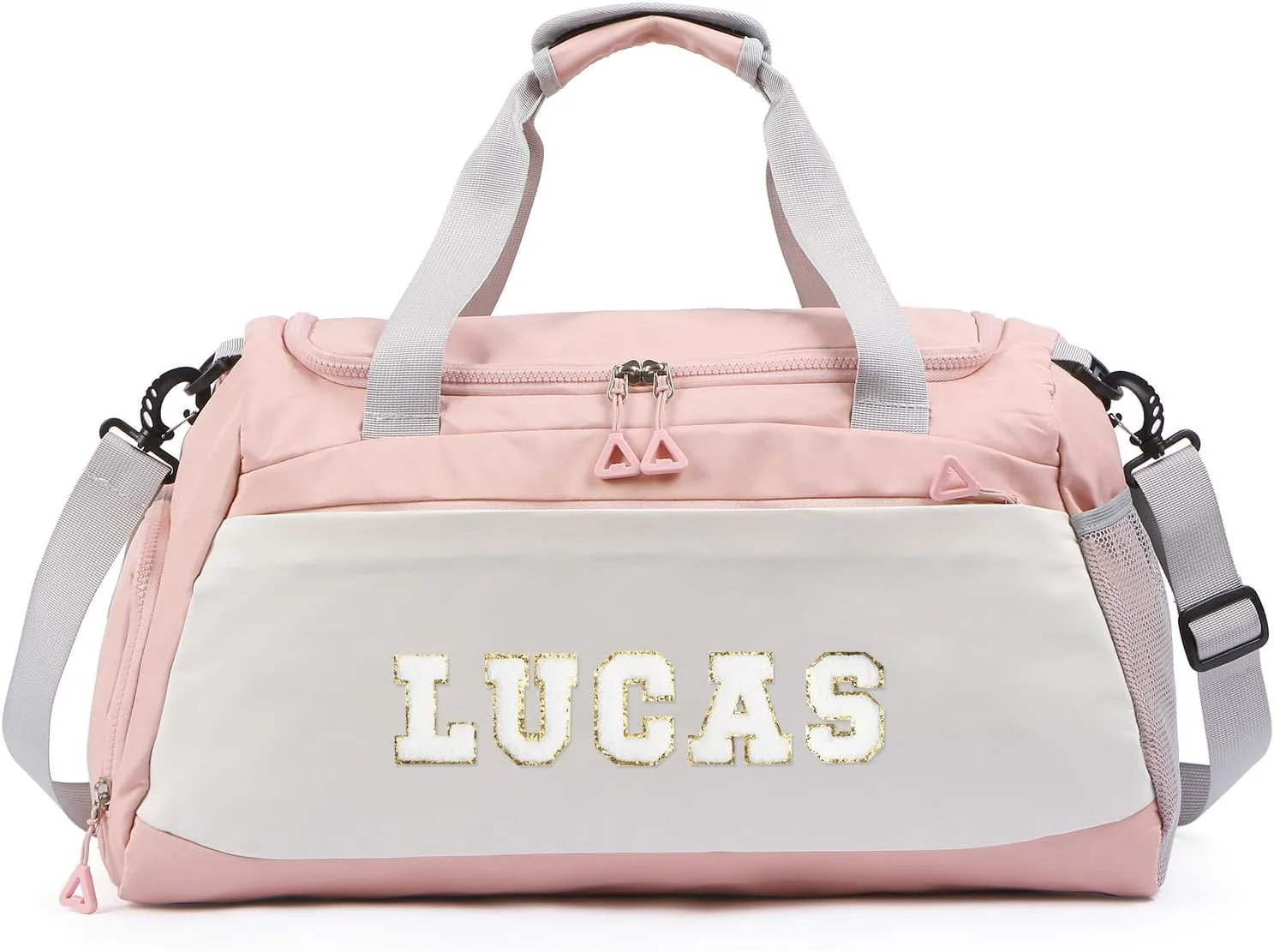 Personalized Duffel Bag with Name | Oxford Cloth Gym Bag with Shoes and Wet Pockets, Sports Bag Weekender Overnight Bag for Traveling for Women Men(Pink)