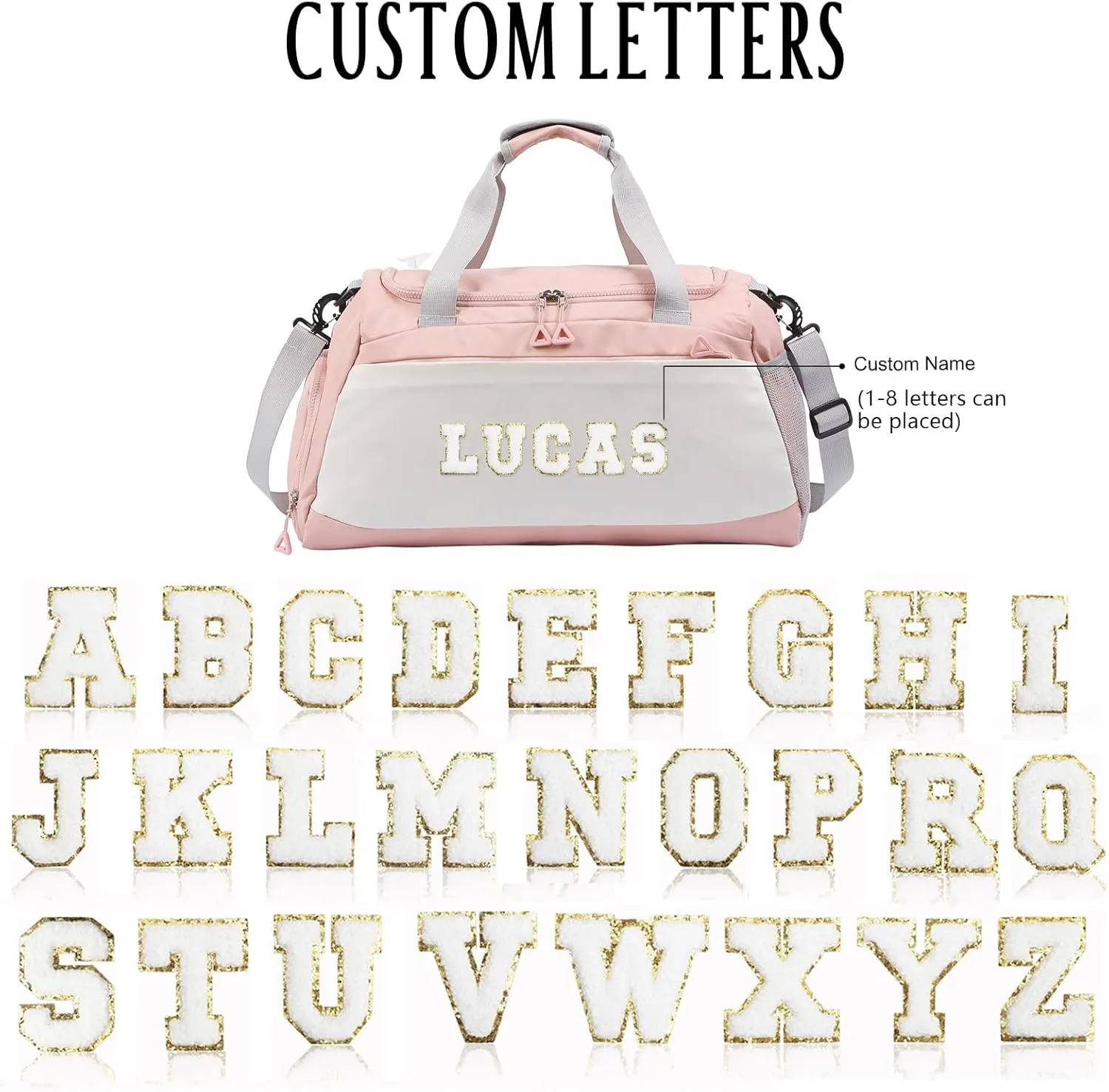 Personalized Duffel Bag with Name | Oxford Cloth Gym Bag with Shoes and Wet Pockets, Sports Bag Weekender Overnight Bag for Traveling for Women Men(Pink)