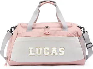 Personalized Duffel Bag with Name | Oxford Cloth Gym Bag with Shoes and Wet Pockets, Sports Bag Weekender Overnight Bag for Traveling for Women Men(Pink)