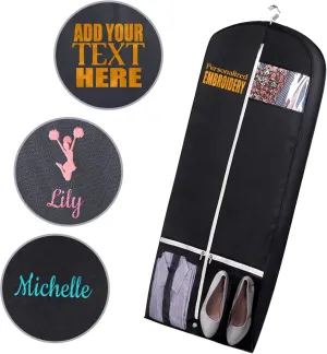 Personalized Garment bag with Name for Hanging Clothes - Custom Black Suit Bags for Closet Storage with 2 Mesh Pockets for Men & Women - Ideal for Wedding Dress Garment Bag Storage with Carry Handles