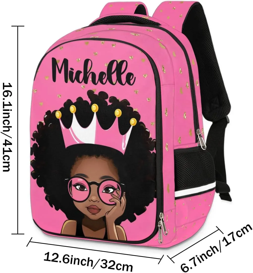 Personalized Kids Backpack Custom Backpack Schoolbag Children Bookbag for Girls Afro Princess Pink