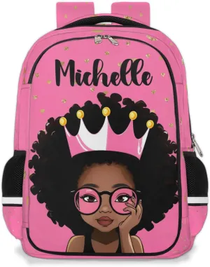 Personalized Kids Backpack Custom Backpack Schoolbag Children Bookbag for Girls Afro Princess Pink
