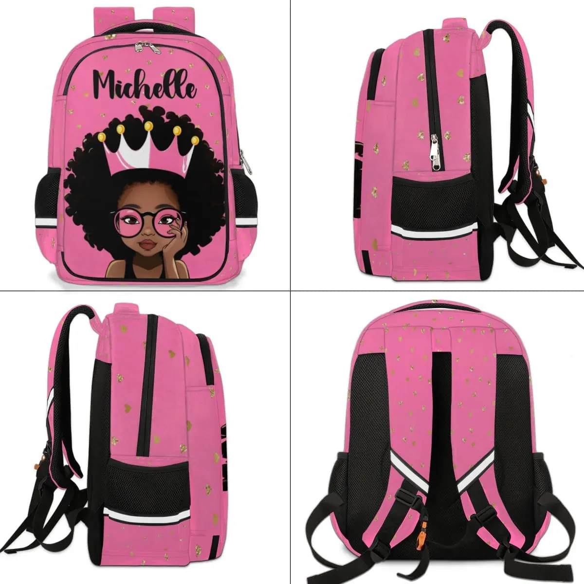 Personalized Kids Backpack Custom Backpack Schoolbag Children Bookbag for Girls Afro Princess Pink
