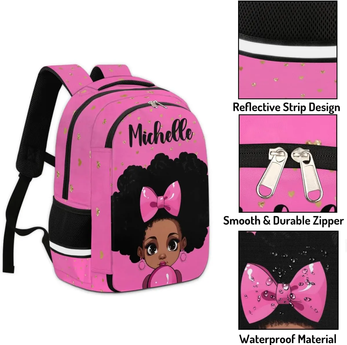 Personalized Kids Backpack Custom Backpack Schoolbag Children Bookbag for Girls Hot Pink Princess Girl