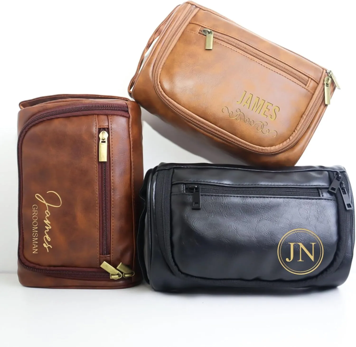 Personalized Leather Toiletry Bag Shaving Bag Custom Dopp Kit Gift for Groomsman Bestman Men Boyfriend Dad Husband Father's Day Gift Black