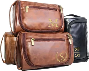 Personalized Leather Toiletry Bag Shaving Bag Custom Dopp Kit Gift for Groomsman Bestman Men Boyfriend Dad Husband Father's Day Gift Black