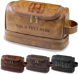 Personalized Leather Toiletry Bags for Men, Custom Travel Shaving Dopp Kit,Personalized Gifts For Men, Dad, Boyfriend