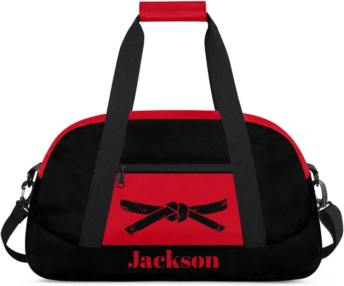 Personalized Martial Art Bag Duffel Bag for Girls, Custom Taekwondo Karate Bag Overnight Bags for Travel Weekender Practice Belt Black