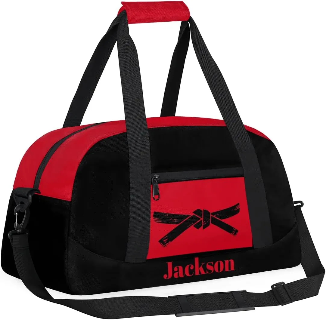 Personalized Martial Art Bag Duffel Bag for Girls, Custom Taekwondo Karate Bag Overnight Bags for Travel Weekender Practice Belt Black