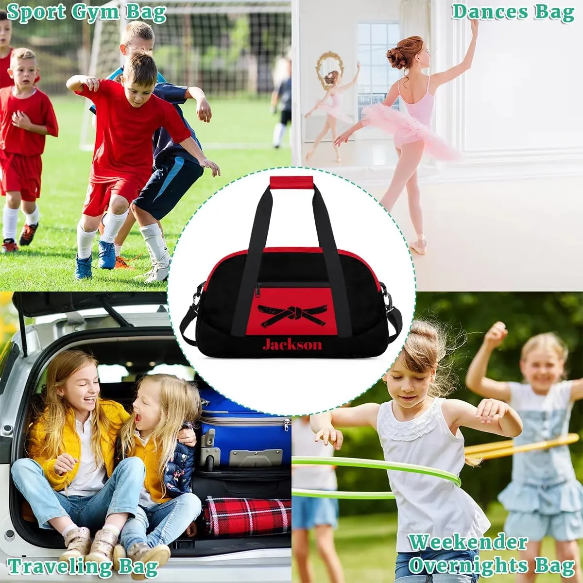 Personalized Martial Art Bag Duffel Bag for Girls, Custom Taekwondo Karate Bag Overnight Bags for Travel Weekender Practice Belt Black