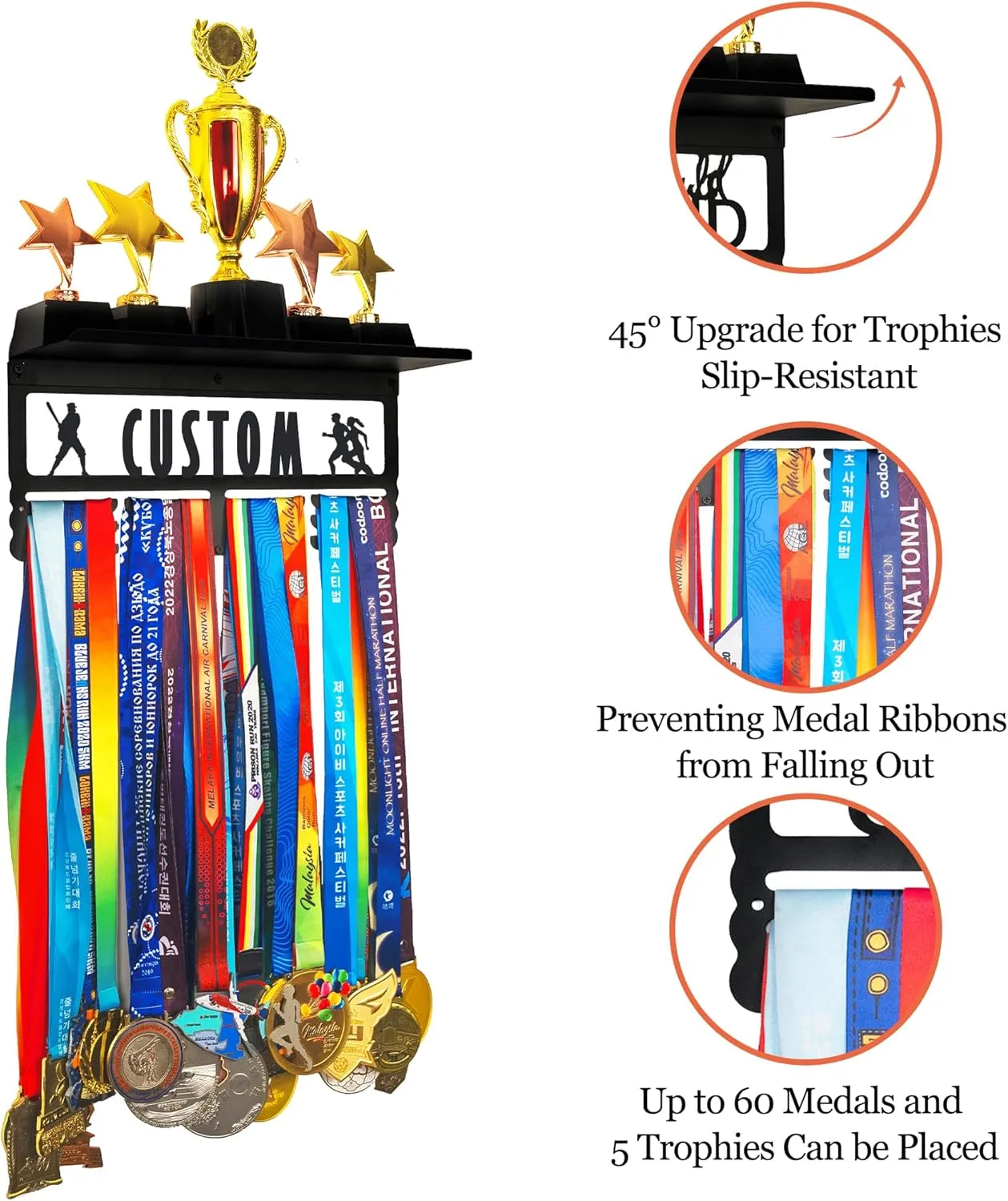 Personalized Medal Display Rack - Custom Metal Medal Hanger for Awards and Trophies | Holds Over 70  Medals | Easy Install for Sports and Achievement Recognition
