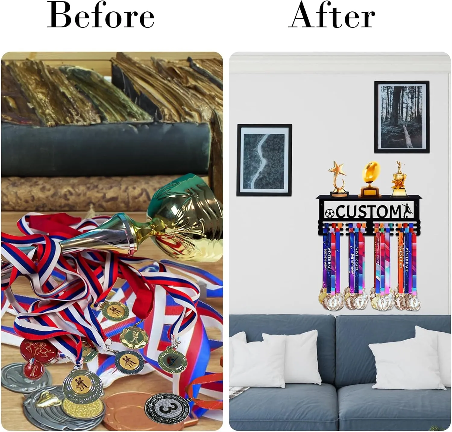 Personalized Medal Display Rack - Custom Metal Medal Hanger for Awards and Trophies | Holds Over 70  Medals | Easy Install for Sports and Achievement Recognition