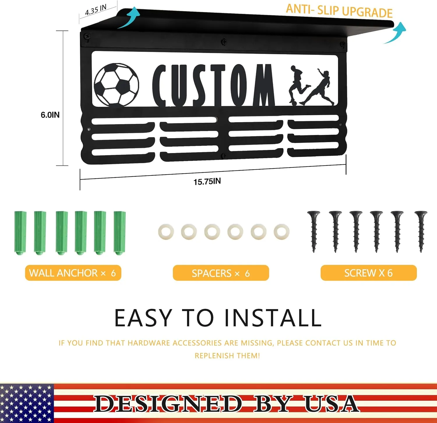 Personalized Medal Display Rack - Custom Metal Medal Hanger for Awards and Trophies | Holds Over 70  Medals | Easy Install for Sports and Achievement Recognition