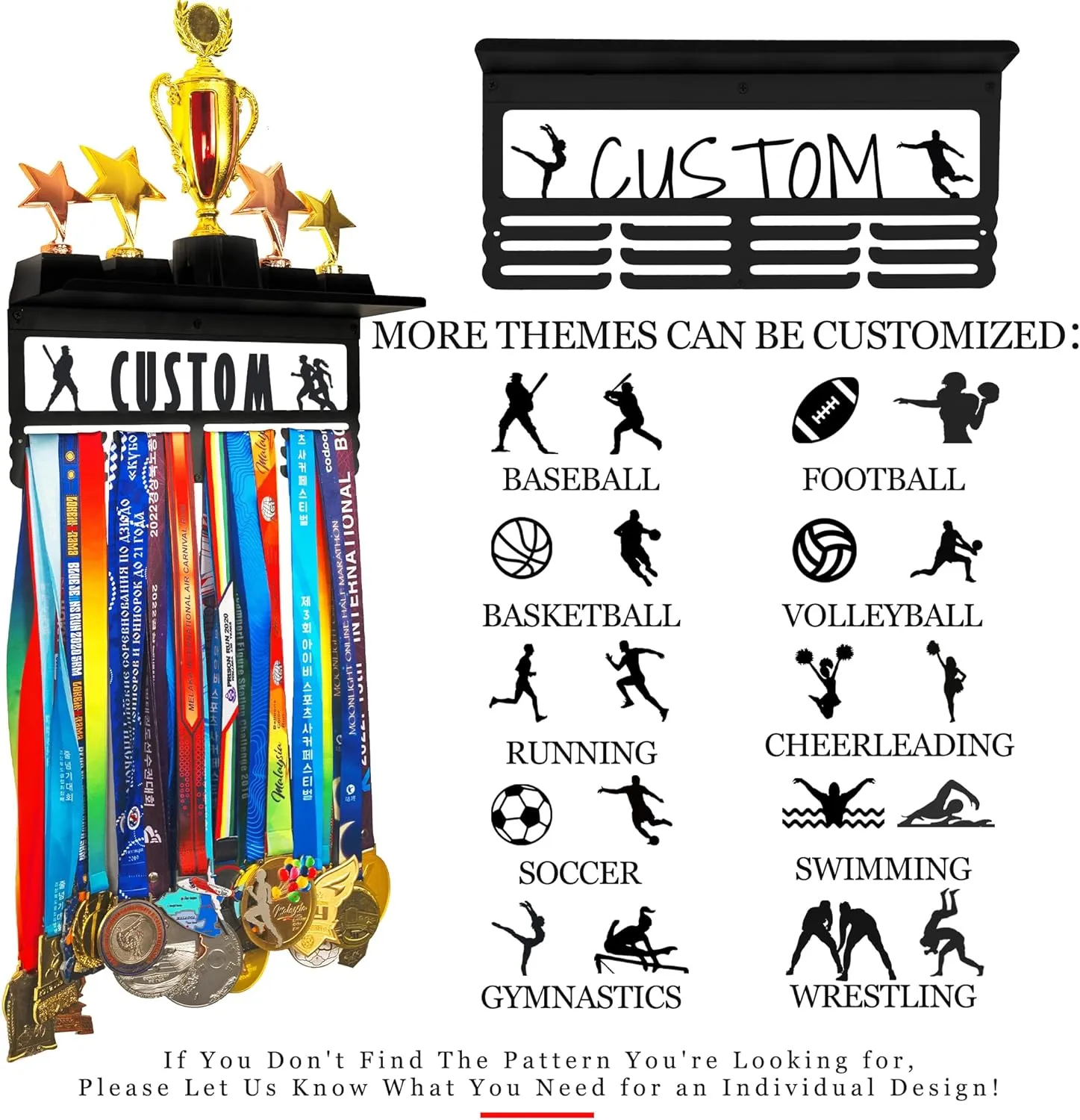 Personalized Medal Display Rack - Custom Metal Medal Hanger for Awards and Trophies | Holds Over 70  Medals | Easy Install for Sports and Achievement Recognition