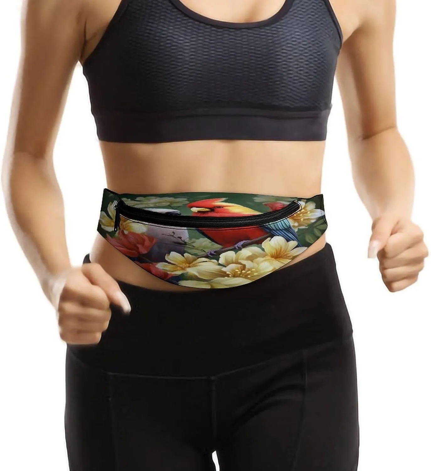 Personalized Waist Packs with Adjustable Strap,Bird with Flowers CrossBody Fanny Pack Casual Bag for Travel Sports Running Hiking