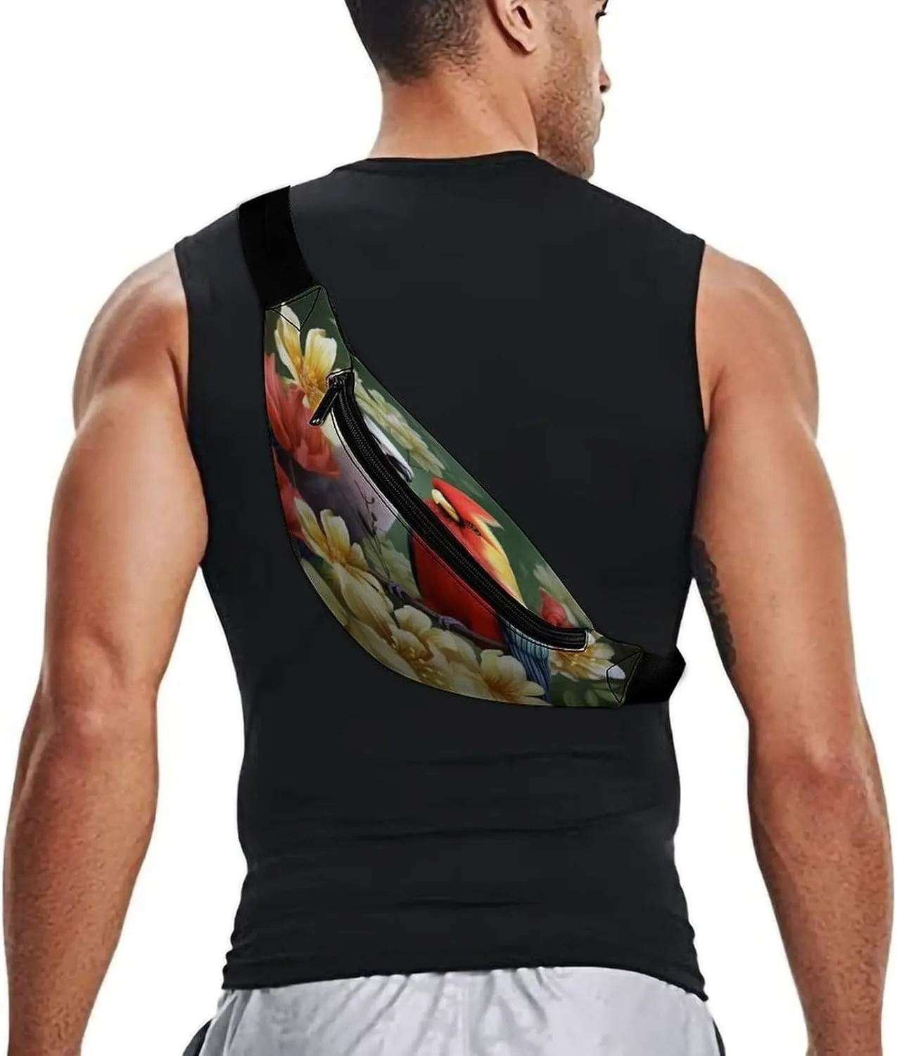 Personalized Waist Packs with Adjustable Strap,Bird with Flowers CrossBody Fanny Pack Casual Bag for Travel Sports Running Hiking
