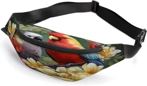Personalized Waist Packs with Adjustable Strap,Bird with Flowers CrossBody Fanny Pack Casual Bag for Travel Sports Running Hiking