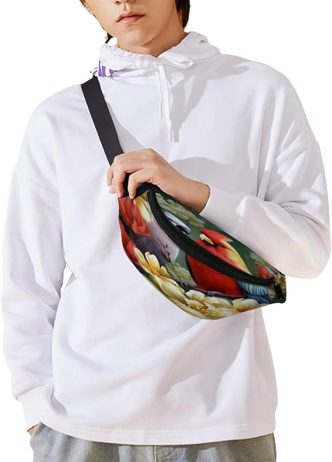 Personalized Waist Packs with Adjustable Strap,Bird with Flowers CrossBody Fanny Pack Casual Bag for Travel Sports Running Hiking