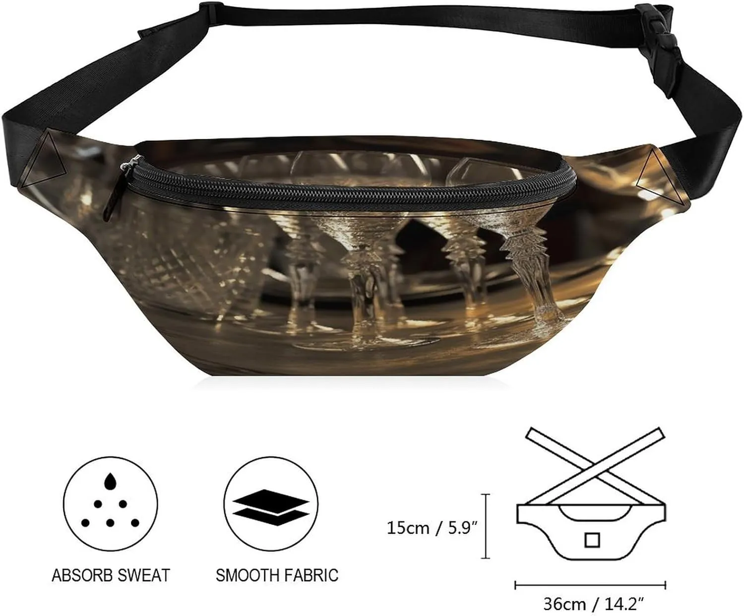 Personalized Waist Packs with Adjustable Strap,Champagne Glasses on The Table CrossBody Fanny Pack Casual Bag for Travel Sports Running Hiking