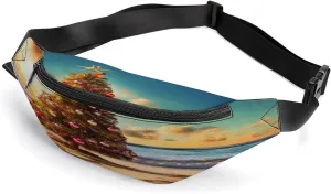 Personalized Waist Packs with Adjustable Strap,Christmas Tree on The Beach CrossBody Fanny Pack Casual Bag for Travel Sports Running Hiking
