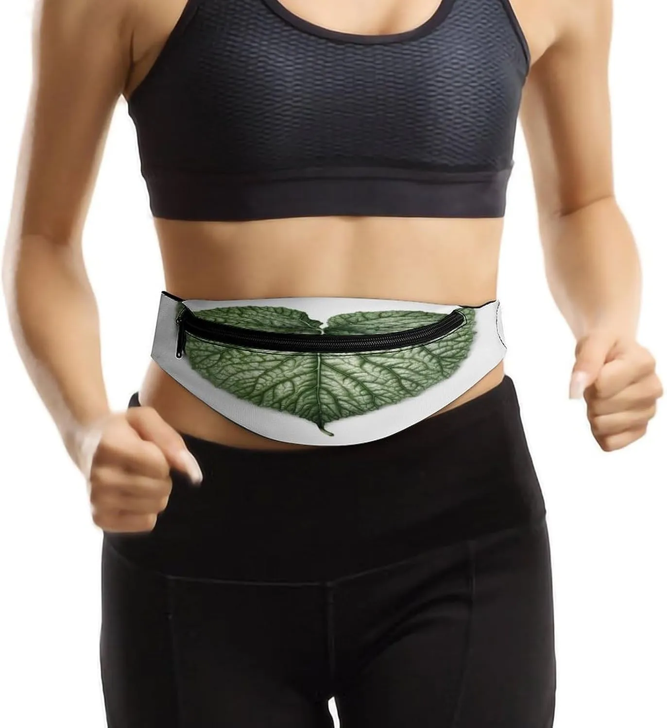 Personalized Waist Packs with Adjustable Strap,Green Plant Leaves CrossBody Fanny Pack Casual Bag for Travel Sports Running Hiking