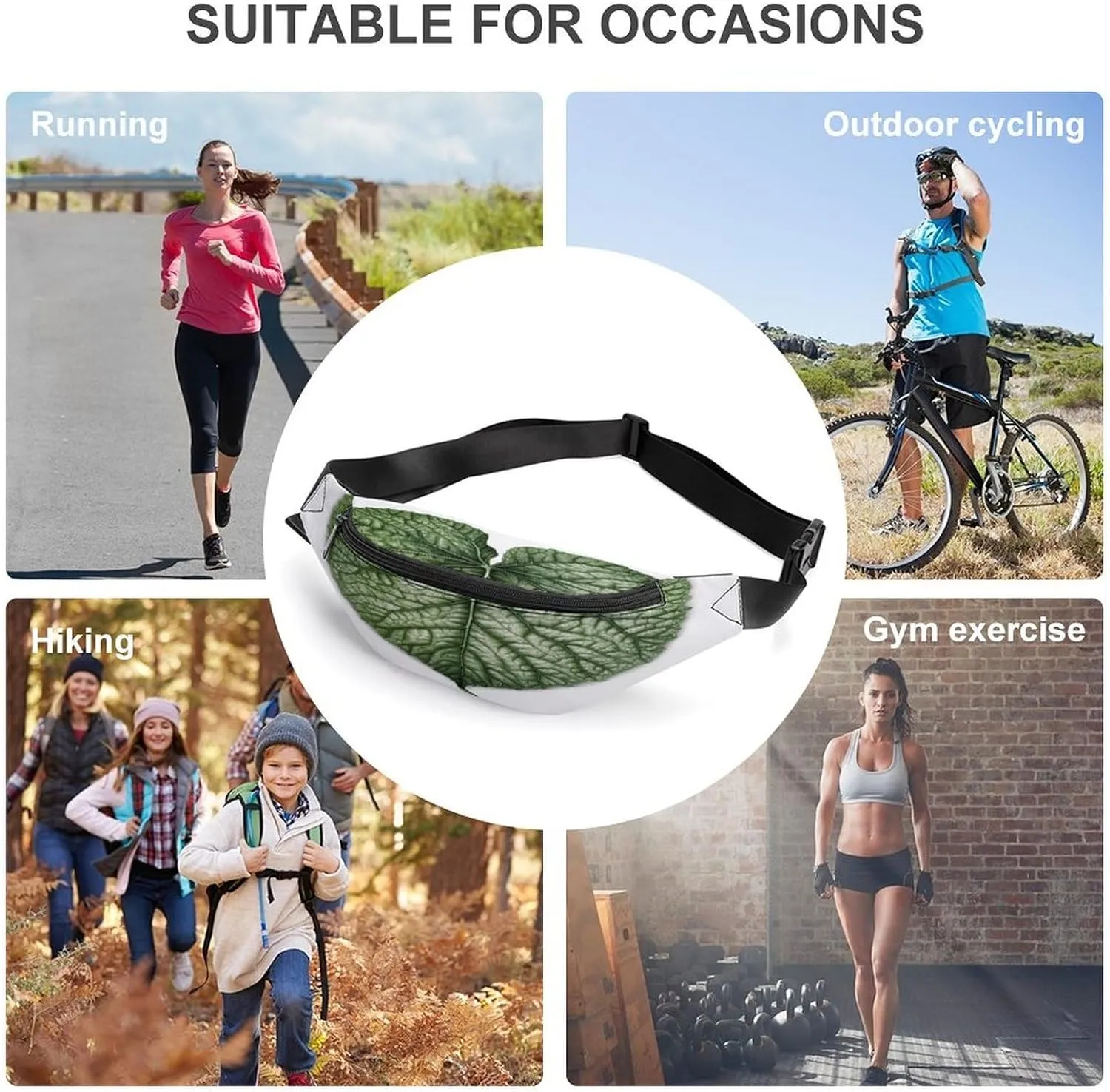 Personalized Waist Packs with Adjustable Strap,Green Plant Leaves CrossBody Fanny Pack Casual Bag for Travel Sports Running Hiking