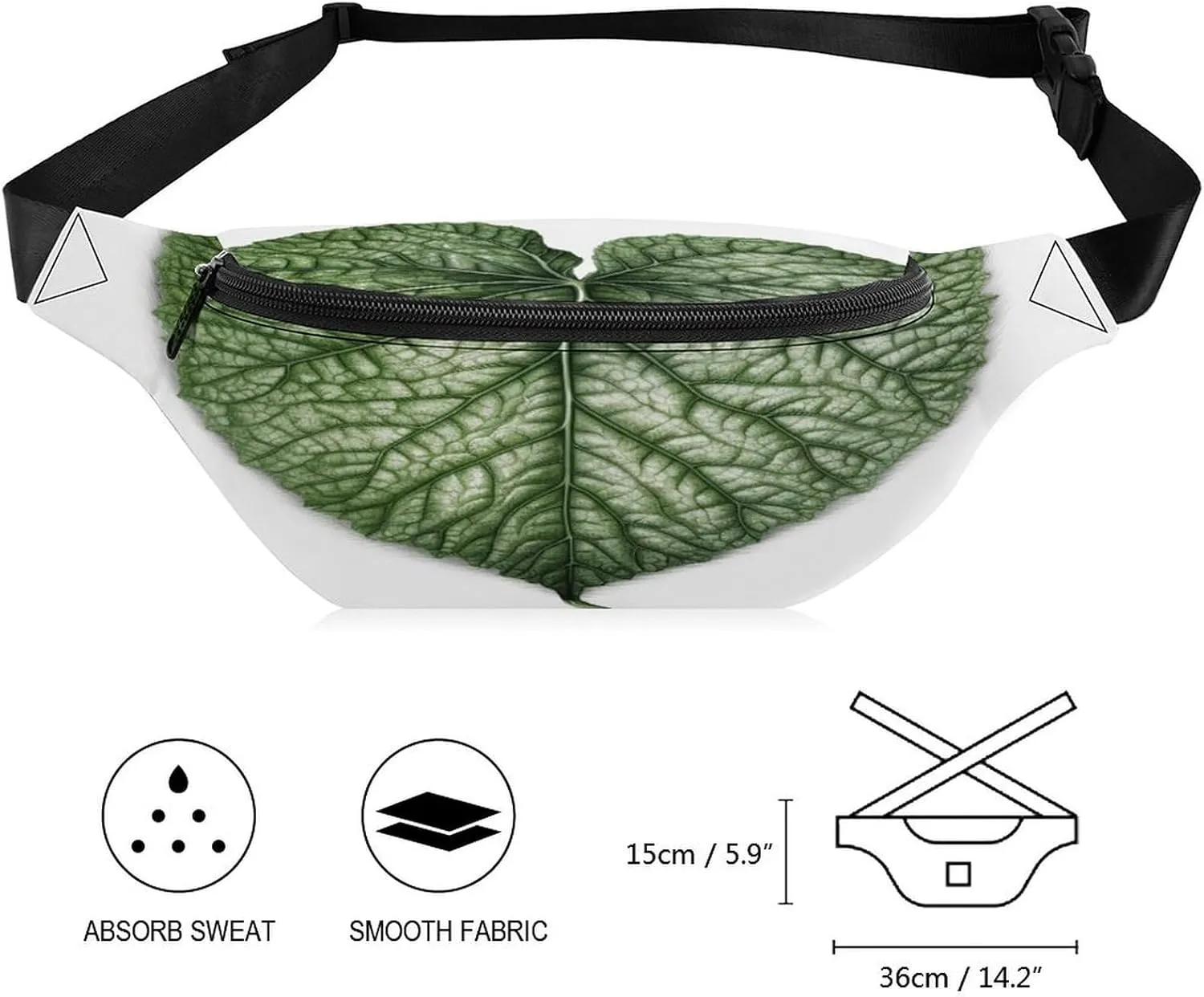 Personalized Waist Packs with Adjustable Strap,Green Plant Leaves CrossBody Fanny Pack Casual Bag for Travel Sports Running Hiking
