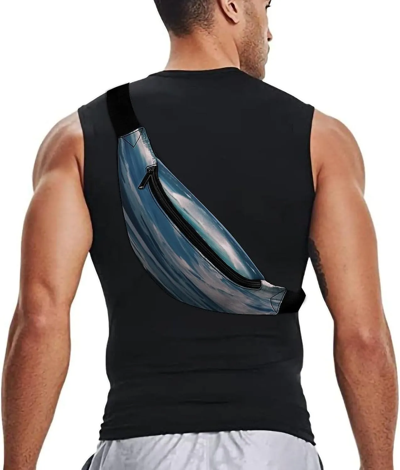 Personalized Waist Packs with Adjustable Strap,Ocean Waves CrossBody Fanny Pack Casual Bag for Travel Sports Running Hiking