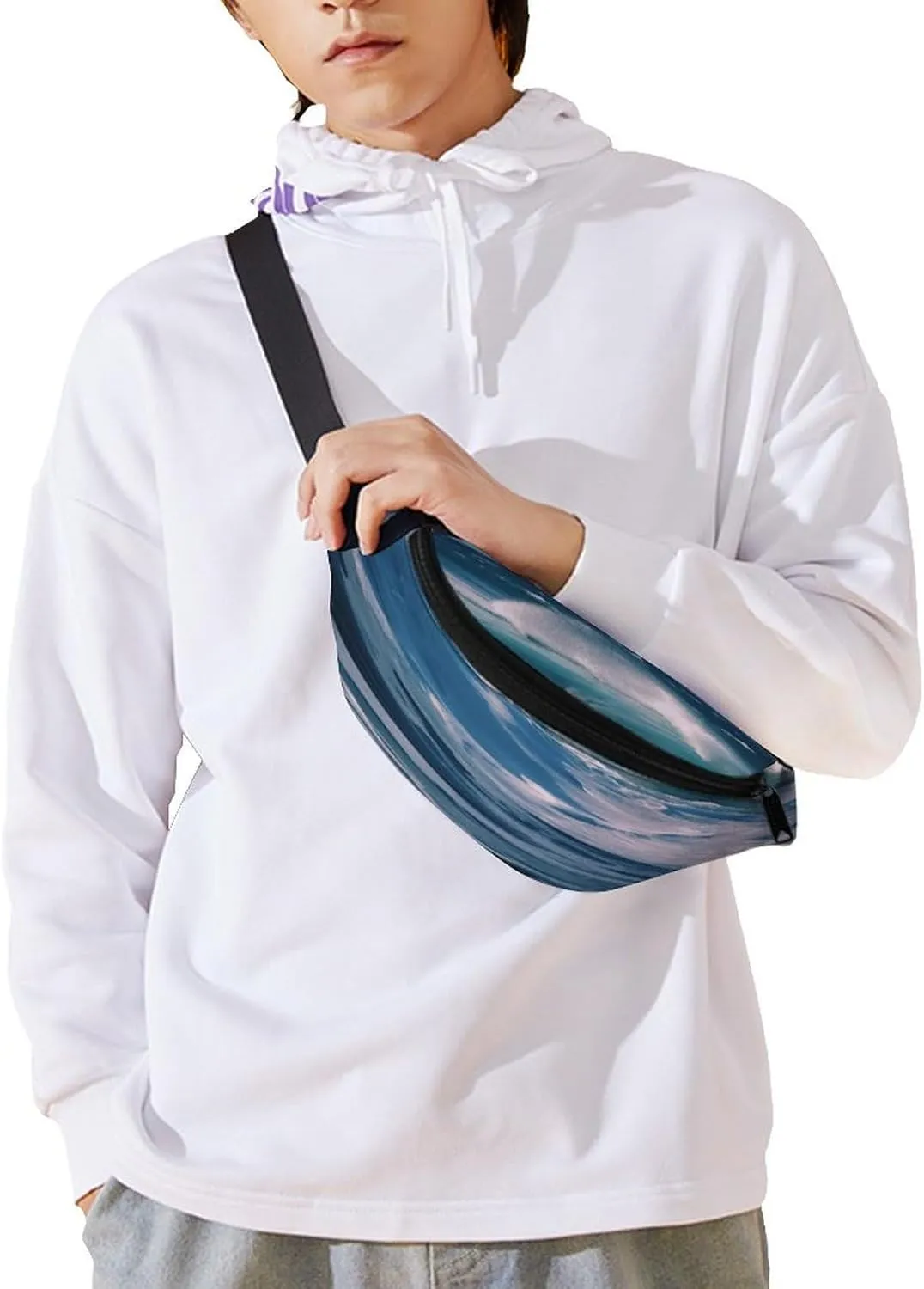 Personalized Waist Packs with Adjustable Strap,Ocean Waves CrossBody Fanny Pack Casual Bag for Travel Sports Running Hiking
