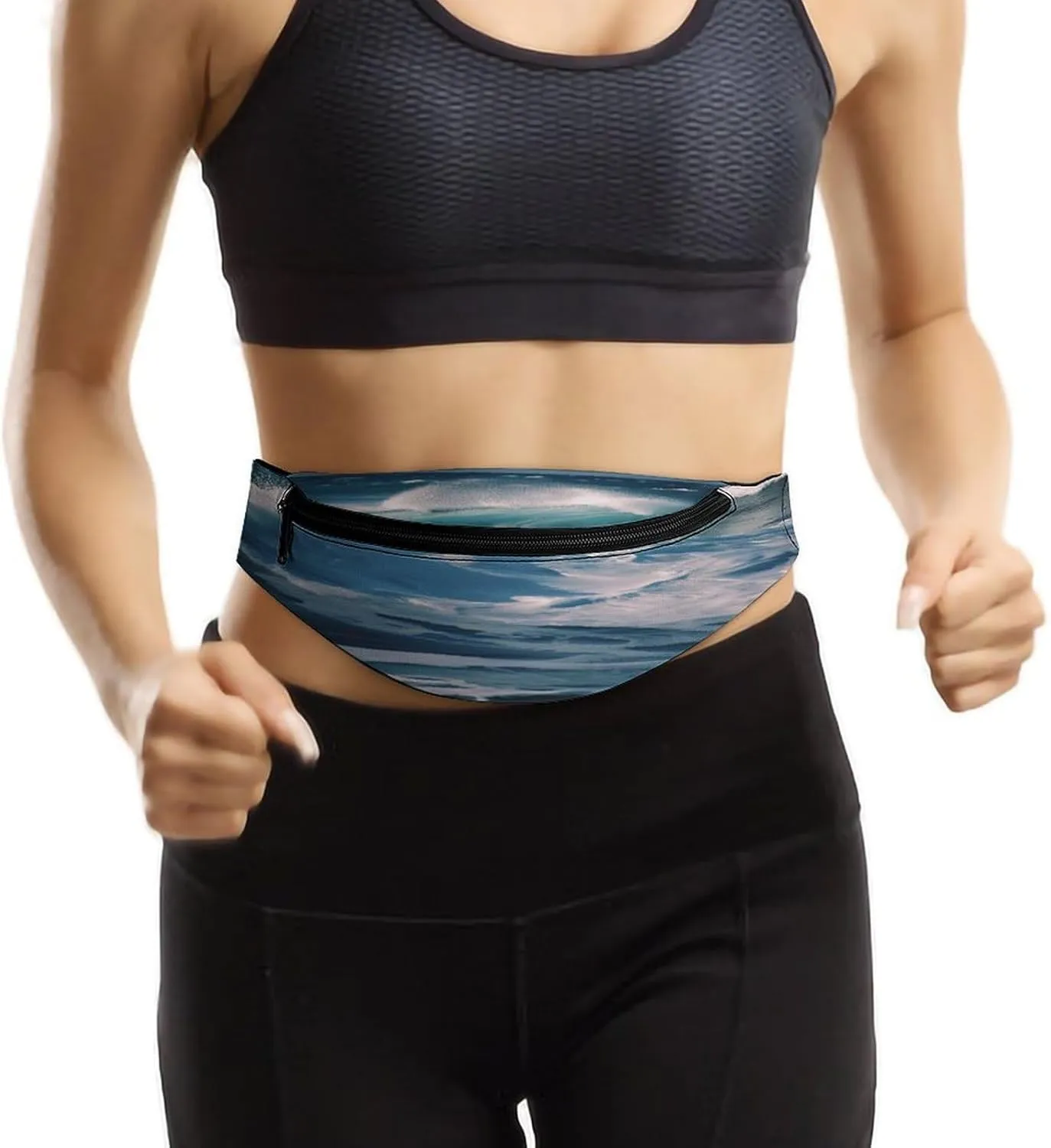 Personalized Waist Packs with Adjustable Strap,Ocean Waves CrossBody Fanny Pack Casual Bag for Travel Sports Running Hiking