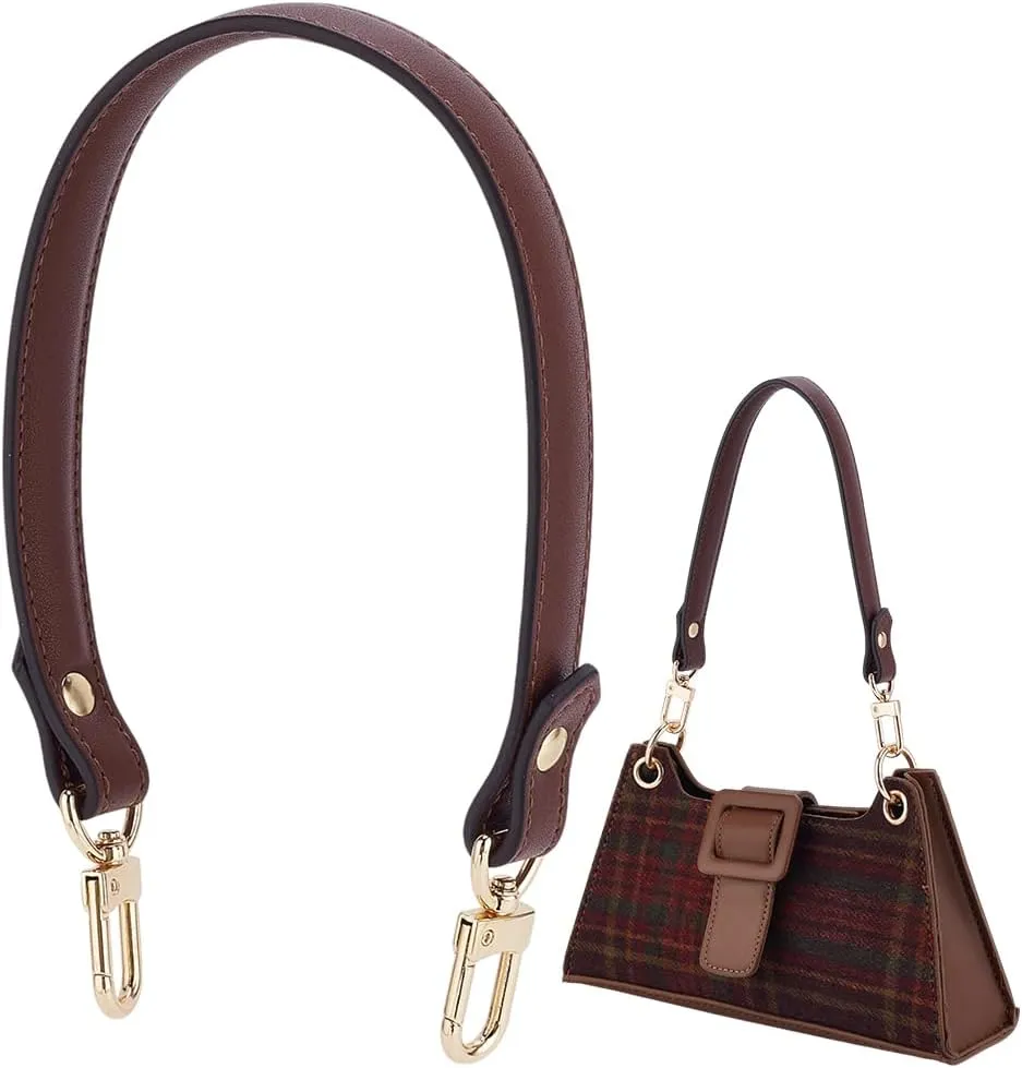 PH PandaHall Genuine Leather Purse Strap Leather Bag Handle Replacement, Short Bag Straps with Clasps for Handbag Making