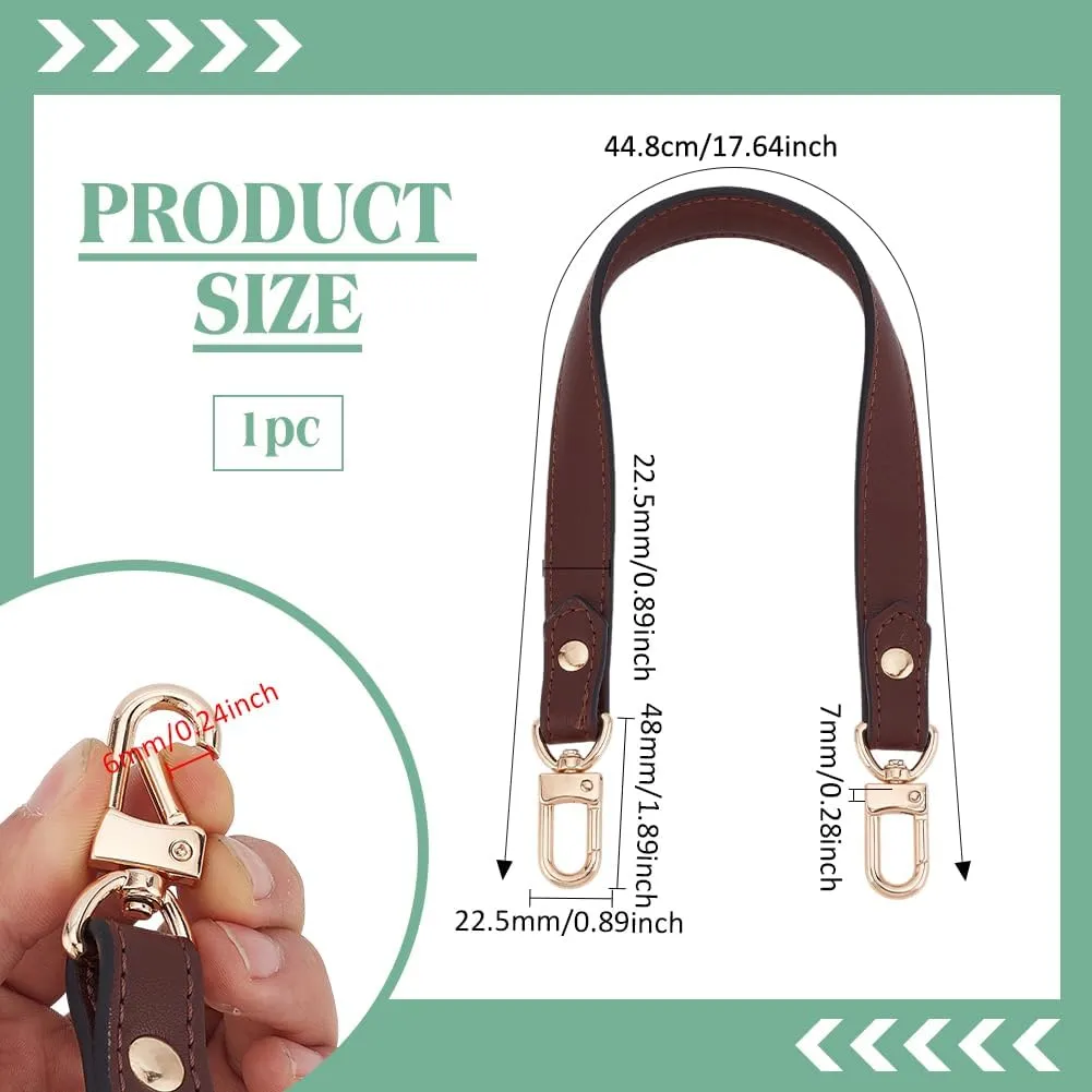 PH PandaHall Genuine Leather Purse Strap Leather Bag Handle Replacement, Short Bag Straps with Clasps for Handbag Making