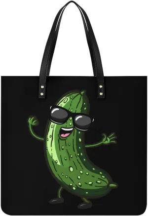 Pickle Dancing Cucumber Top Handle Satchel Handbags PU Leather Tote Bags Shoulder Bags for Women