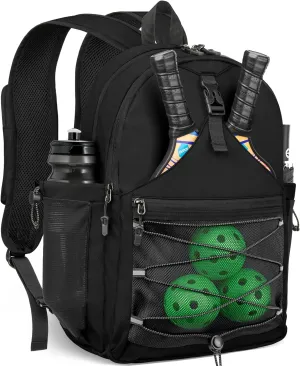 Pickleball Bag, Pickleball Backpack for Men Women, Large Capacity Sports Pickleball Paddle Bag, Adjustable Crossbody Sling Bag Pickle Ball Bag with Fence Hook Water Bottle Holder