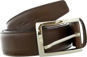 Pierre Cardin Brown Classic Square Silver D-Ring Adjustable Belt Adjustable Mens Belt-30 for Mens