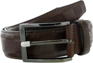 Pierre Cardin Brown Textured Checkered Classic Buckle Adjustable Adjustable Mens Belt-38 for Mens