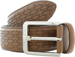 Pierre Cardin Light Brown Weave Textured Classic D-Ring Adjustable Belt Adjustable Mens Belt-40 for Mens