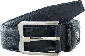Pierre Cardin Navy Blue Textured Classic Silver D-Ring Adjustable Belt Adjustable Mens Belt-36 for Mens