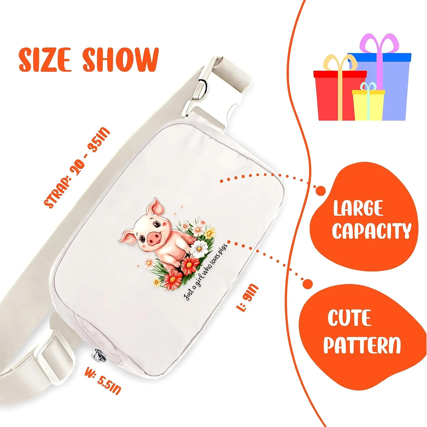 Pig Mini Belt Bag for Teens Girls Kids for Workout Running Traveling Hiking, Pig Lovers Gift Items Things Decor Merch, Fanny Pack, Waist Packs, Crossbody Bags with Adjustable Strap!
