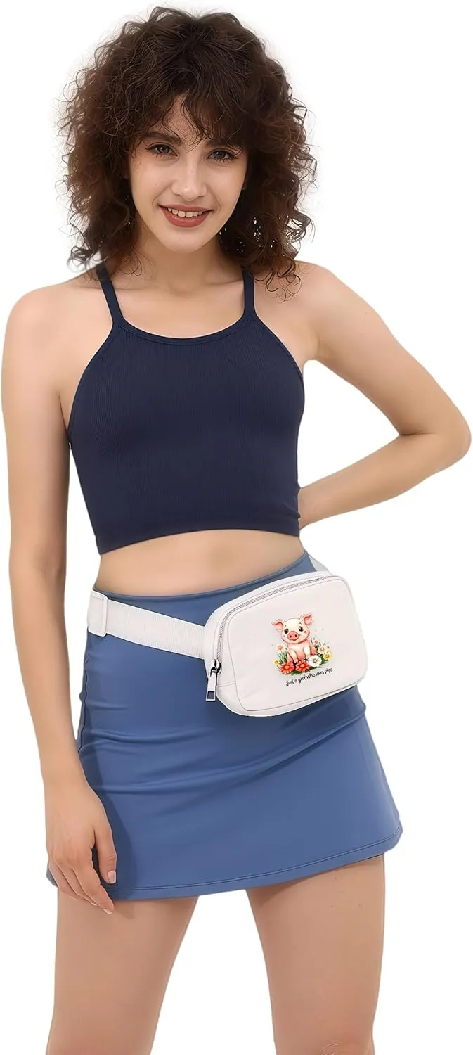 Pig Mini Belt Bag for Teens Girls Kids for Workout Running Traveling Hiking, Pig Lovers Gift Items Things Decor Merch, Fanny Pack, Waist Packs, Crossbody Bags with Adjustable Strap!