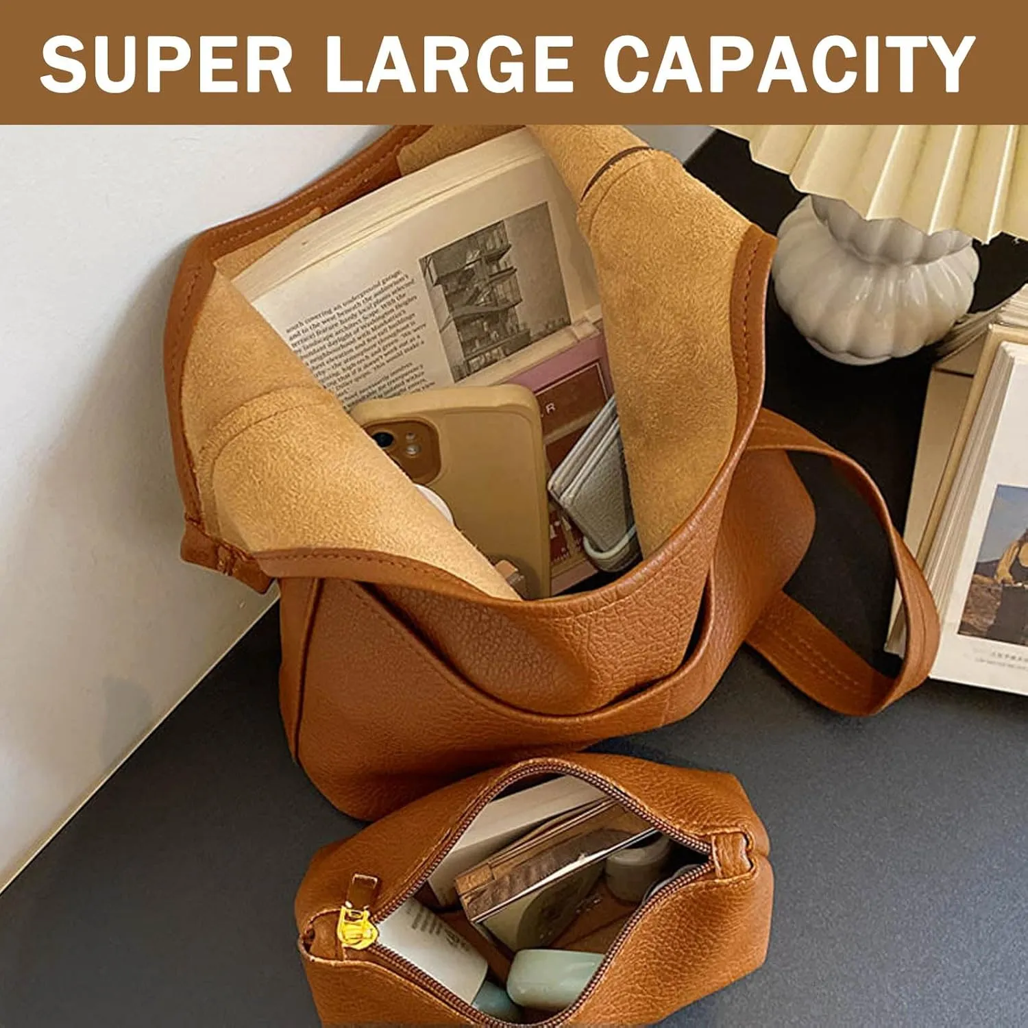 PILCAVE Hobo Bag for Women Faux Leather Large Tote Bag