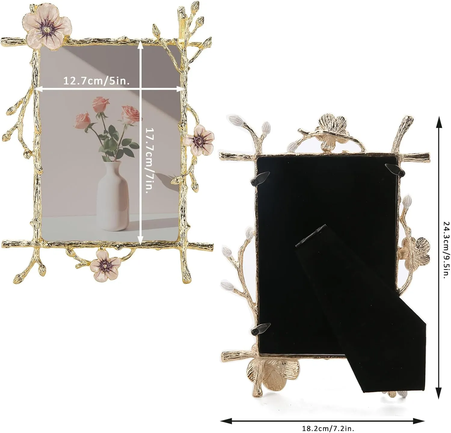 Pink 5x7 Picture Frame Metal Decor Ornate Gold Photo Frames with High Definition Glass Front Art Decor Tabletop Display, Gifts Ideas for Women, Horizontally & Vertically