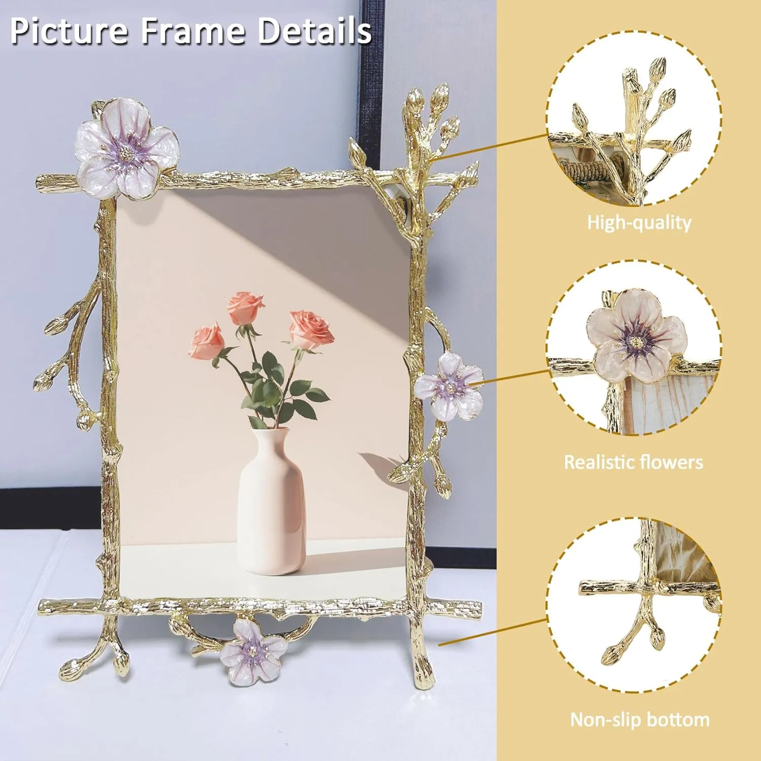Pink 5x7 Picture Frame Metal Decor Ornate Gold Photo Frames with High Definition Glass Front Art Decor Tabletop Display, Gifts Ideas for Women, Horizontally & Vertically