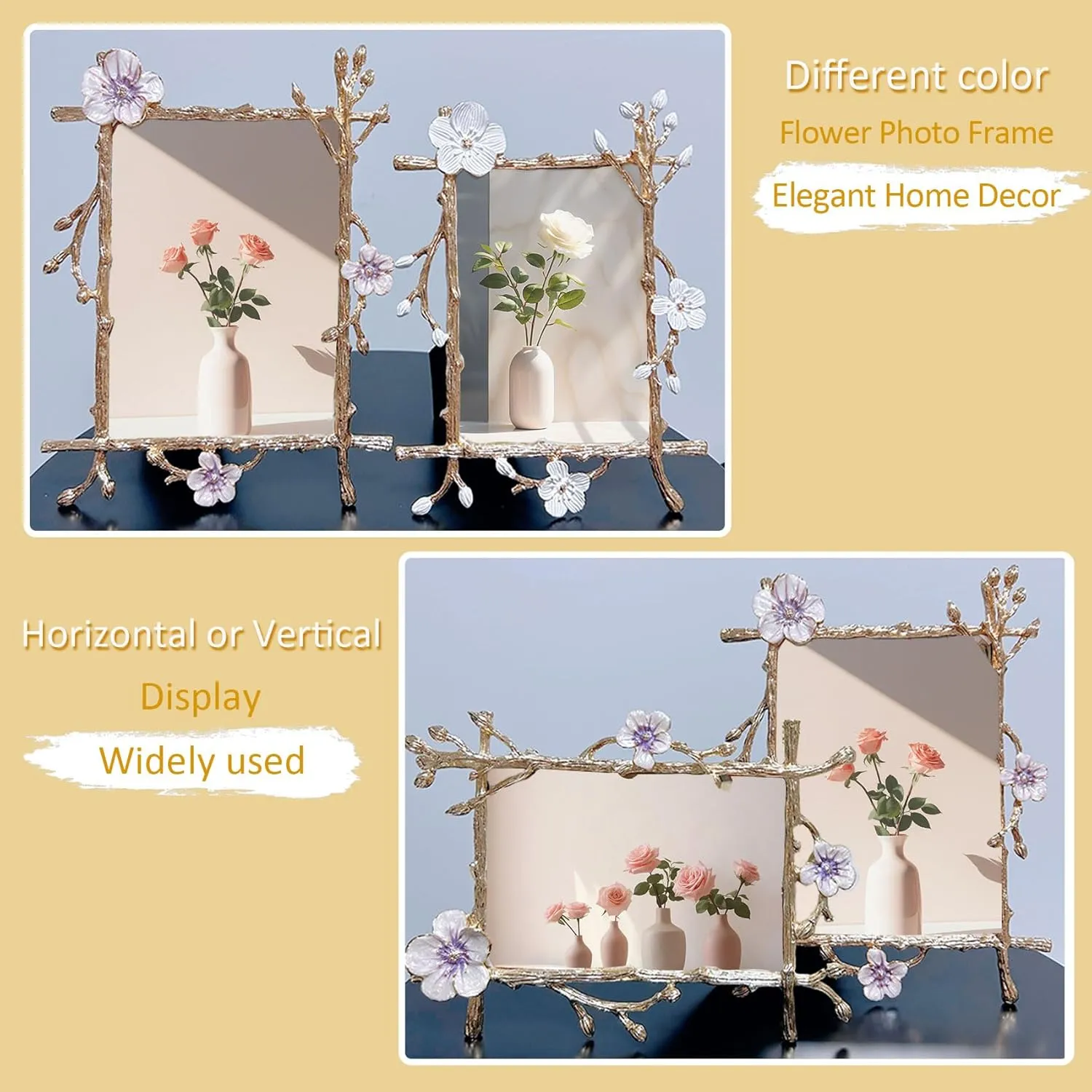 Pink 5x7 Picture Frame Metal Decor Ornate Gold Photo Frames with High Definition Glass Front Art Decor Tabletop Display, Gifts Ideas for Women, Horizontally & Vertically