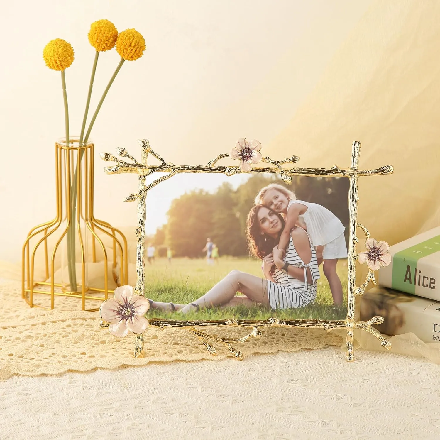 Pink 5x7 Picture Frame Metal Decor Ornate Gold Photo Frames with High Definition Glass Front Art Decor Tabletop Display, Gifts Ideas for Women, Horizontally & Vertically