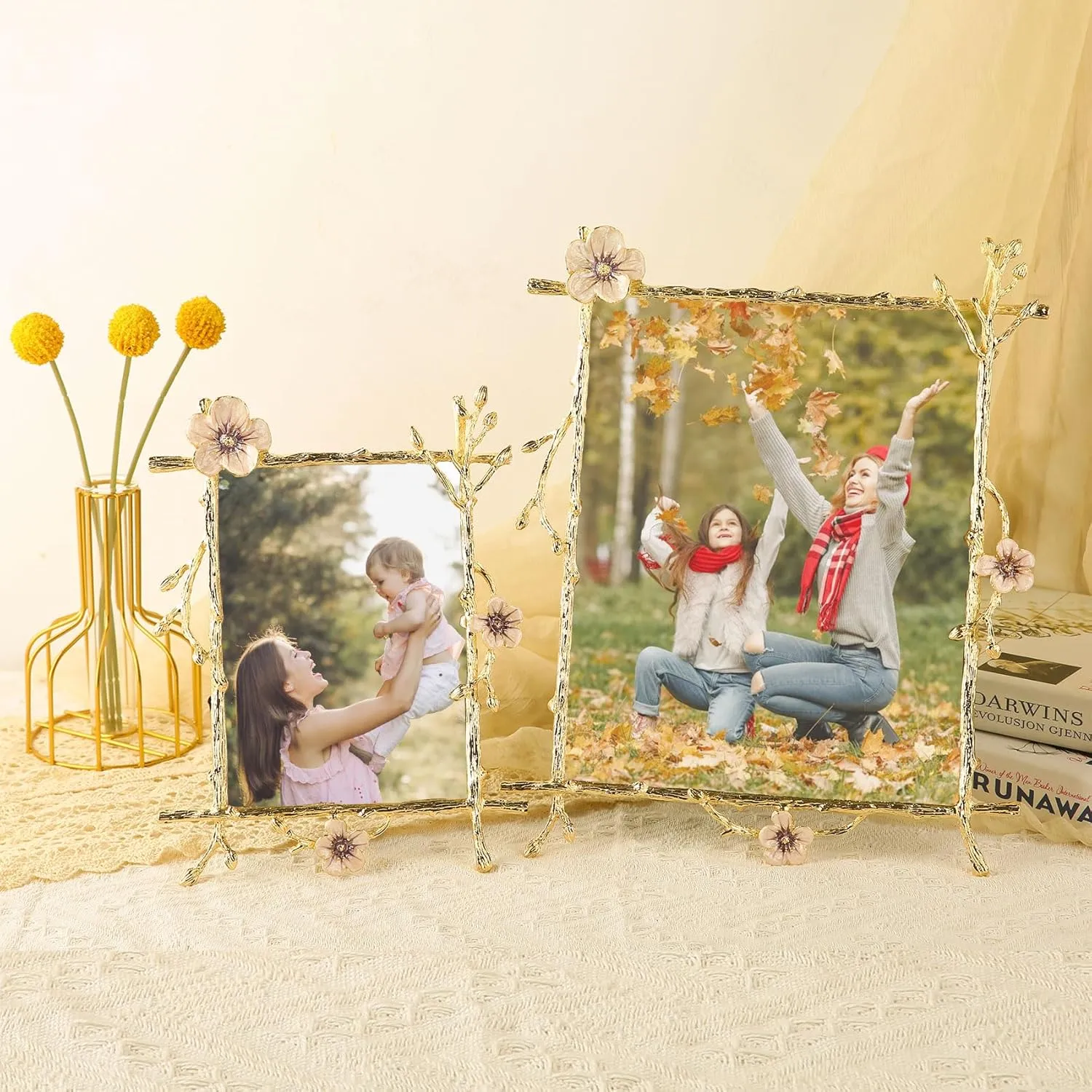 Pink 5x7 Picture Frame Metal Decor Ornate Gold Photo Frames with High Definition Glass Front Art Decor Tabletop Display, Gifts Ideas for Women, Horizontally & Vertically
