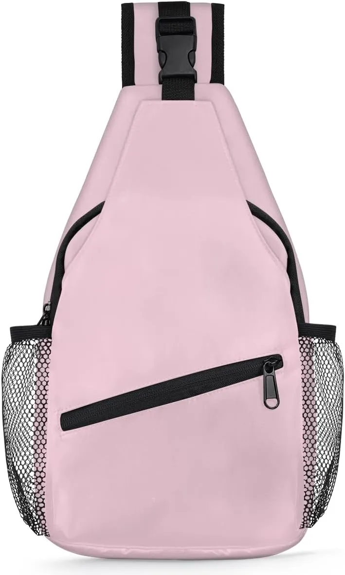 Pink Crossbody Shoulder Bag Sling Backpack Lightweight Crossbody Bag Motorcycle Chest Bag for Women Men