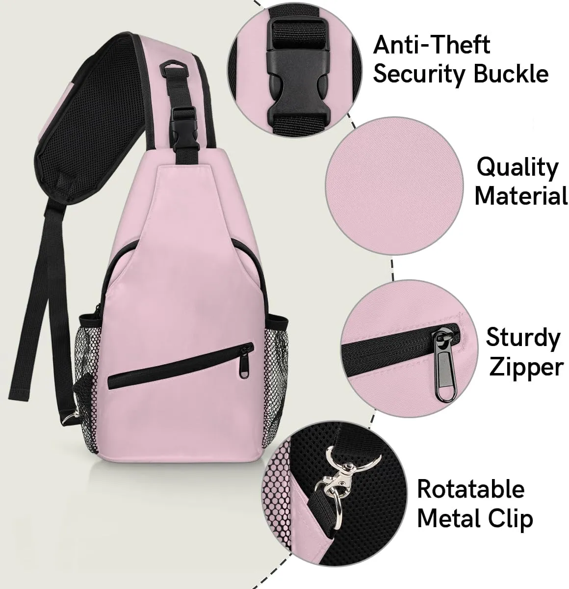 Pink Crossbody Shoulder Bag Sling Backpack Lightweight Crossbody Bag Motorcycle Chest Bag for Women Men