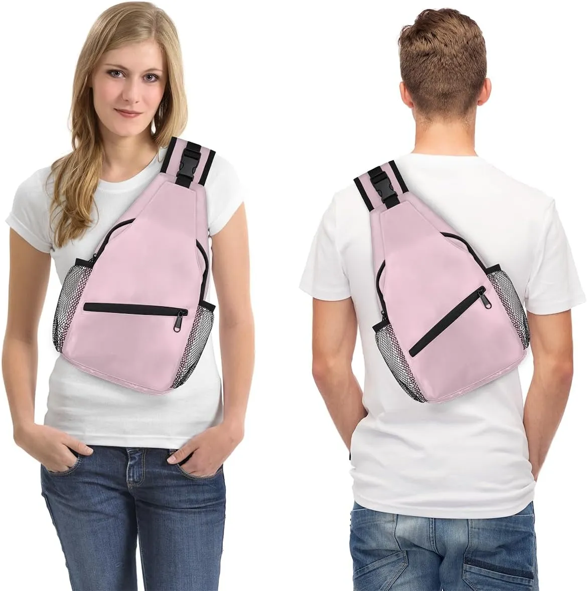 Pink Crossbody Shoulder Bag Sling Backpack Lightweight Crossbody Bag Motorcycle Chest Bag for Women Men